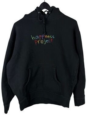 Mens Y2K Happiness Project The World Is Better With You Pullover Hoodie Size M
